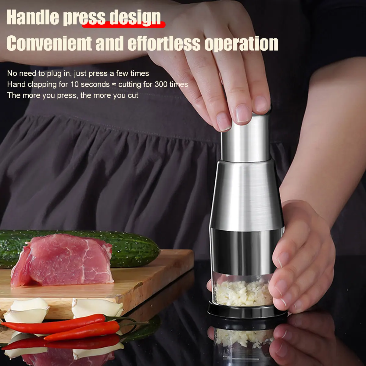 Premium Stainless Steel Garlic Press & Vegetable Chopper – Versatile Manual Kitchen Tool